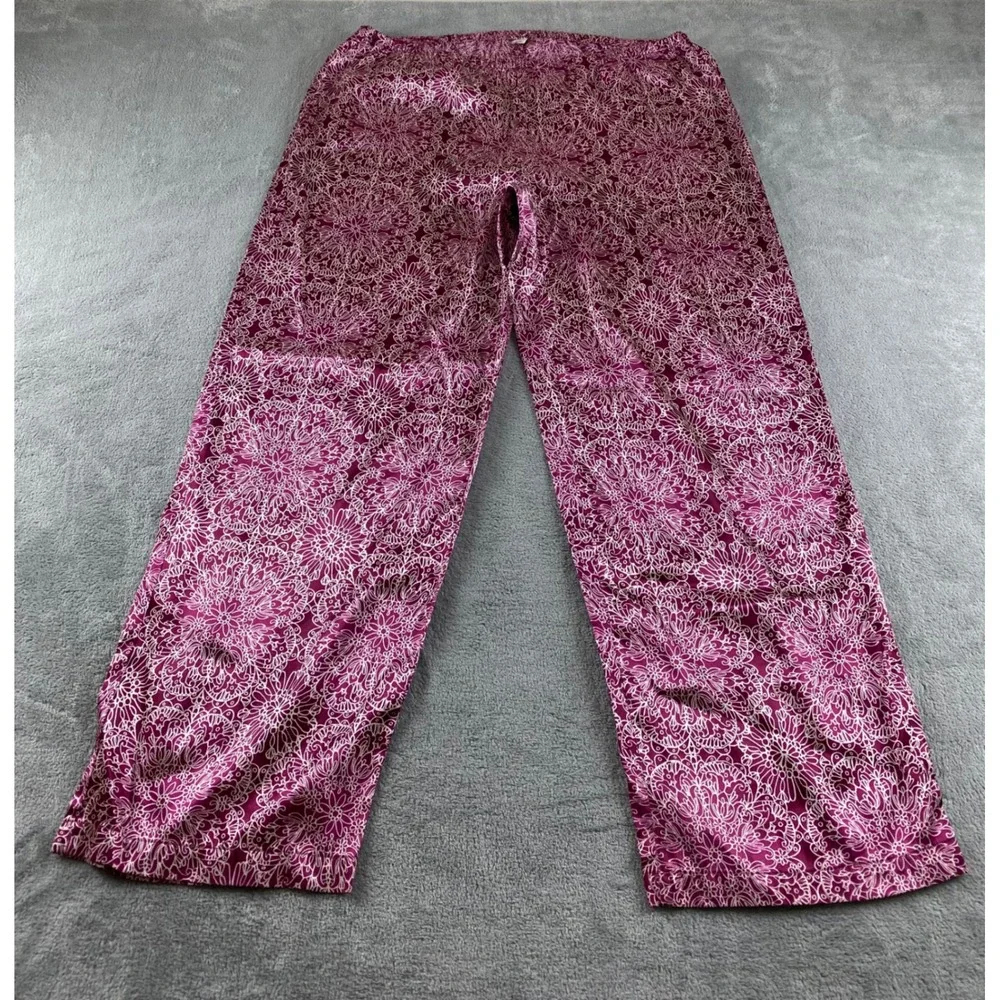 Jaclyn Smith Womens Pajama Top Long Sleeve Button Down Purple Floral Print Large